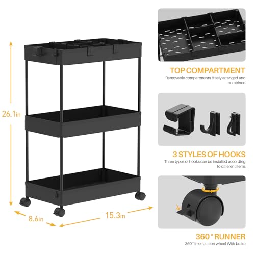 SPACELEAD 3 Tier Rolling Cart view 2